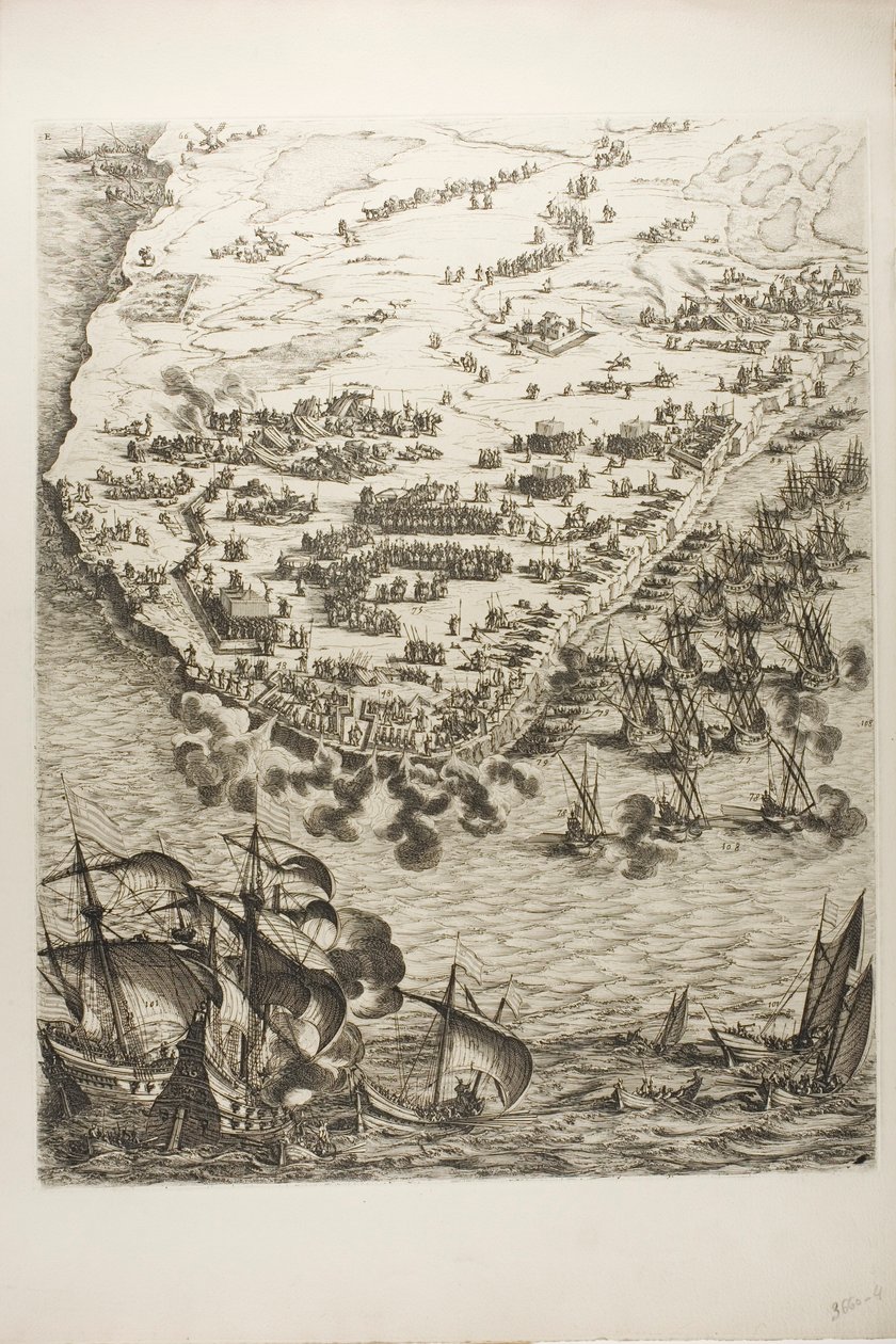 Plaat Vier uit La Siège de la Rochelle door Jacques Callot