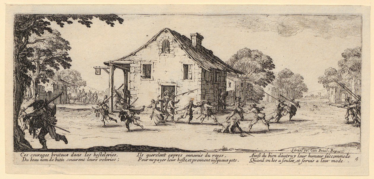 Plundering, blad 4 van de reeks "De gruwelen van de oorlog" door Jacques Callot