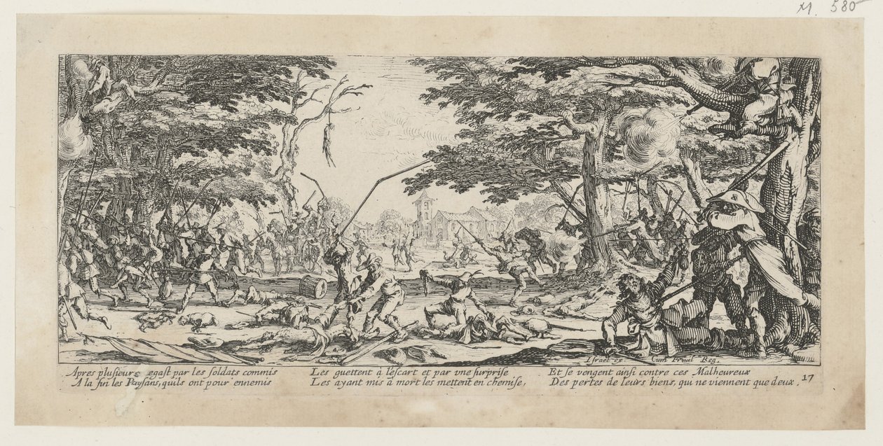Wraak van de boeren, plaat 17 uit de reeks “Ellende van de oorlog” door Jacques Callot