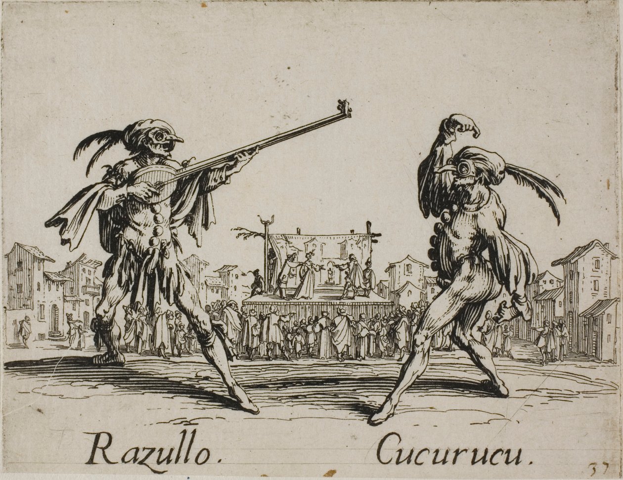 Razullo - Cucurucu, plaat 19 van Balli di Sfessania door Jacques Callot