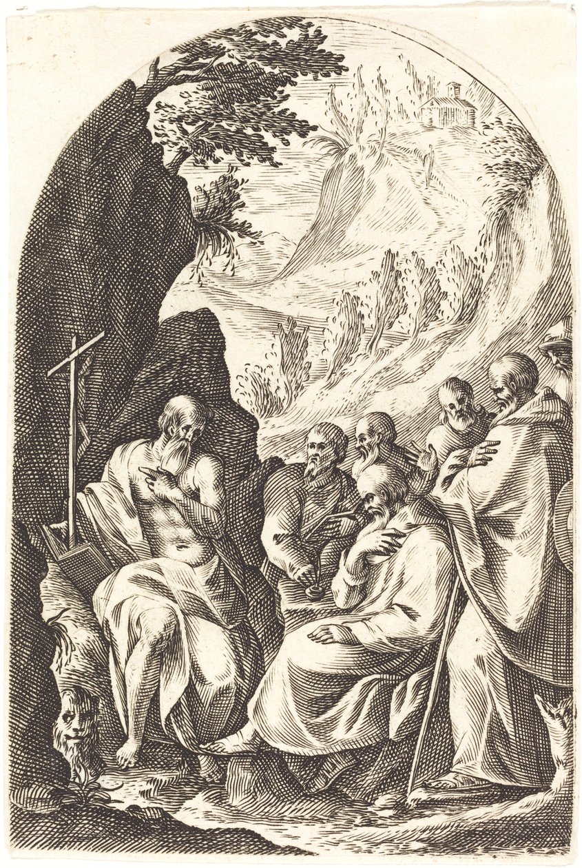 Sint Hiëronymus die zijn discipelen onderwijst in de woestijn door Jacques Callot