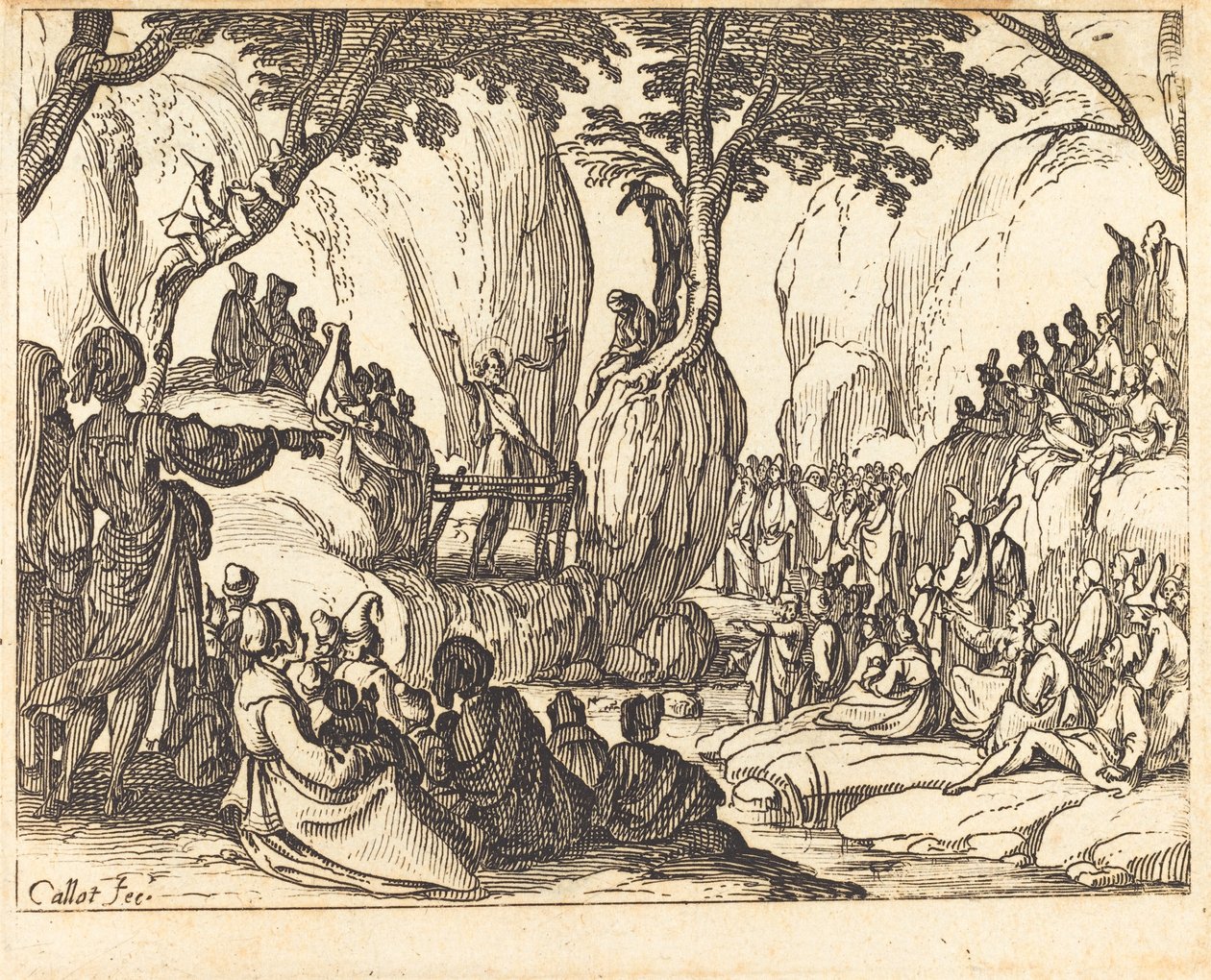 Sint Jan predikend in de woestijn door Jacques Callot