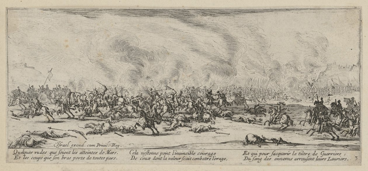 Slag, blad 3 van de serie "De gruwelen van de oorlog" door Jacques Callot