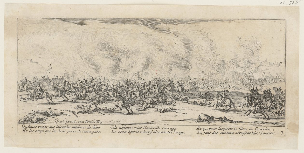 Slag, blad 3 van de serie "De gruwelen van de oorlog" door Jacques Callot