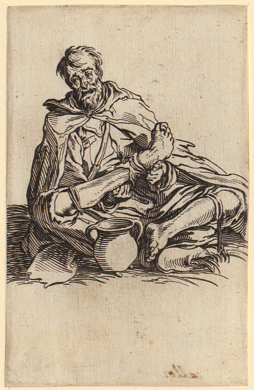 Zwakke bedelaar, blad 13 uit de reeks „De bedelaars“ door Jacques Callot