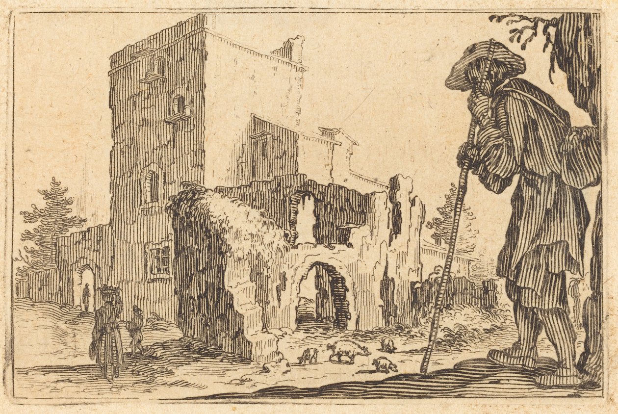 Herder en ruïnes door Jacques Callot