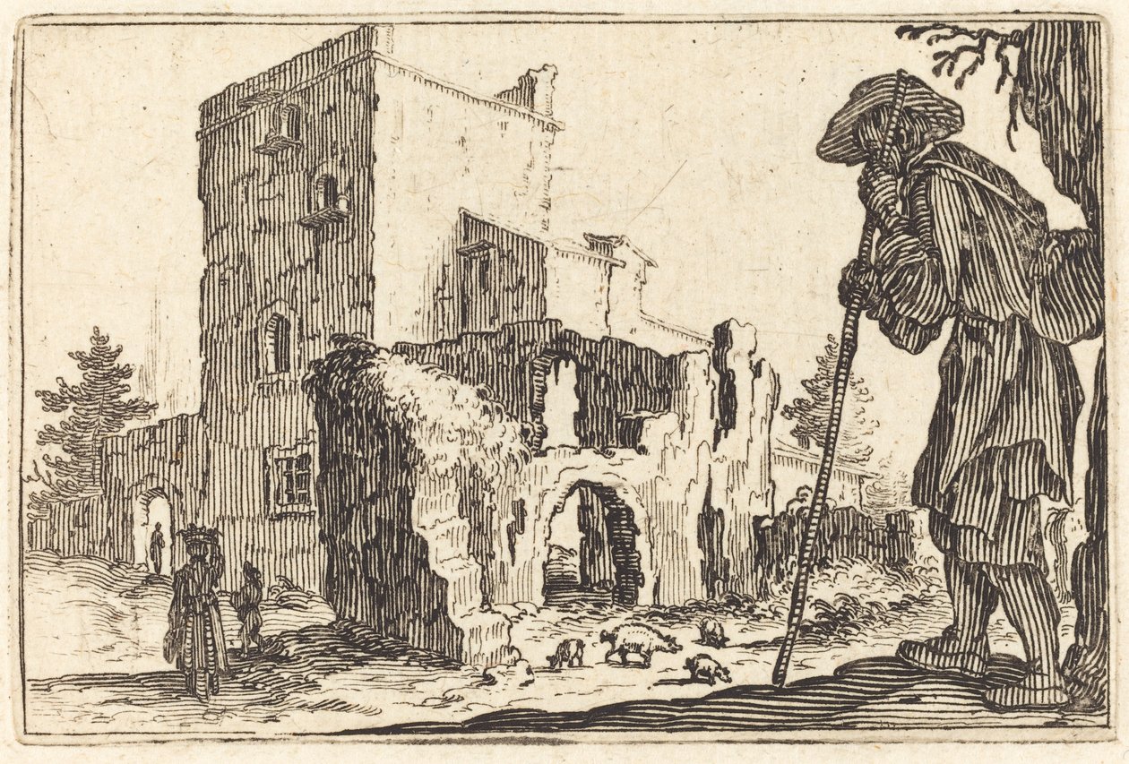 Herder en ruïnes, ca. 1622 door Jacques Callot