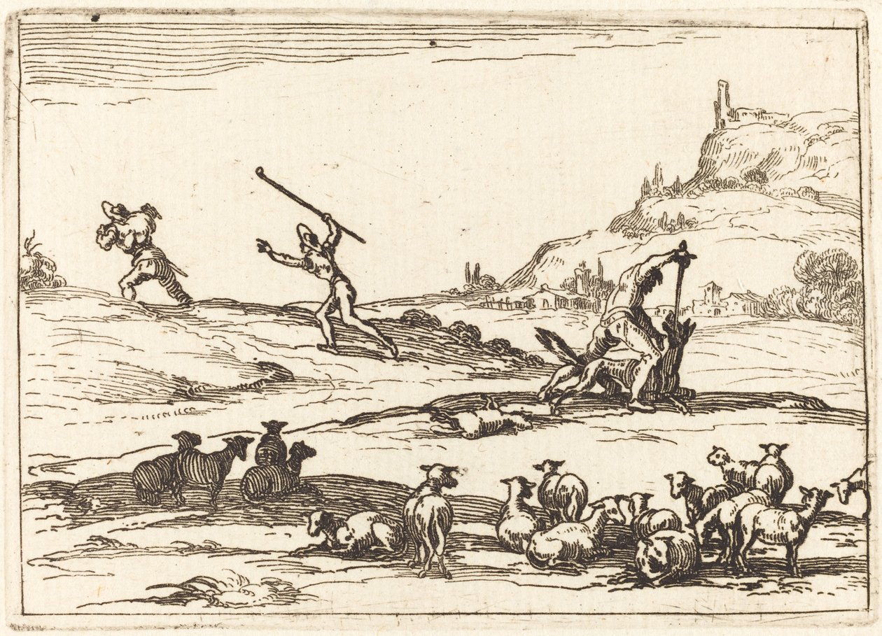 Herders verdedigen hun kuddes door Jacques Callot