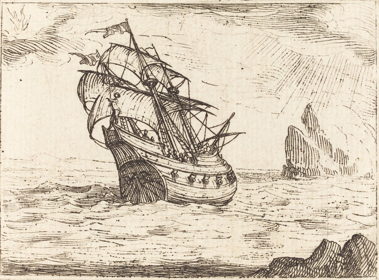 Schip dat nabij rotsen navigeert door Jacques Callot