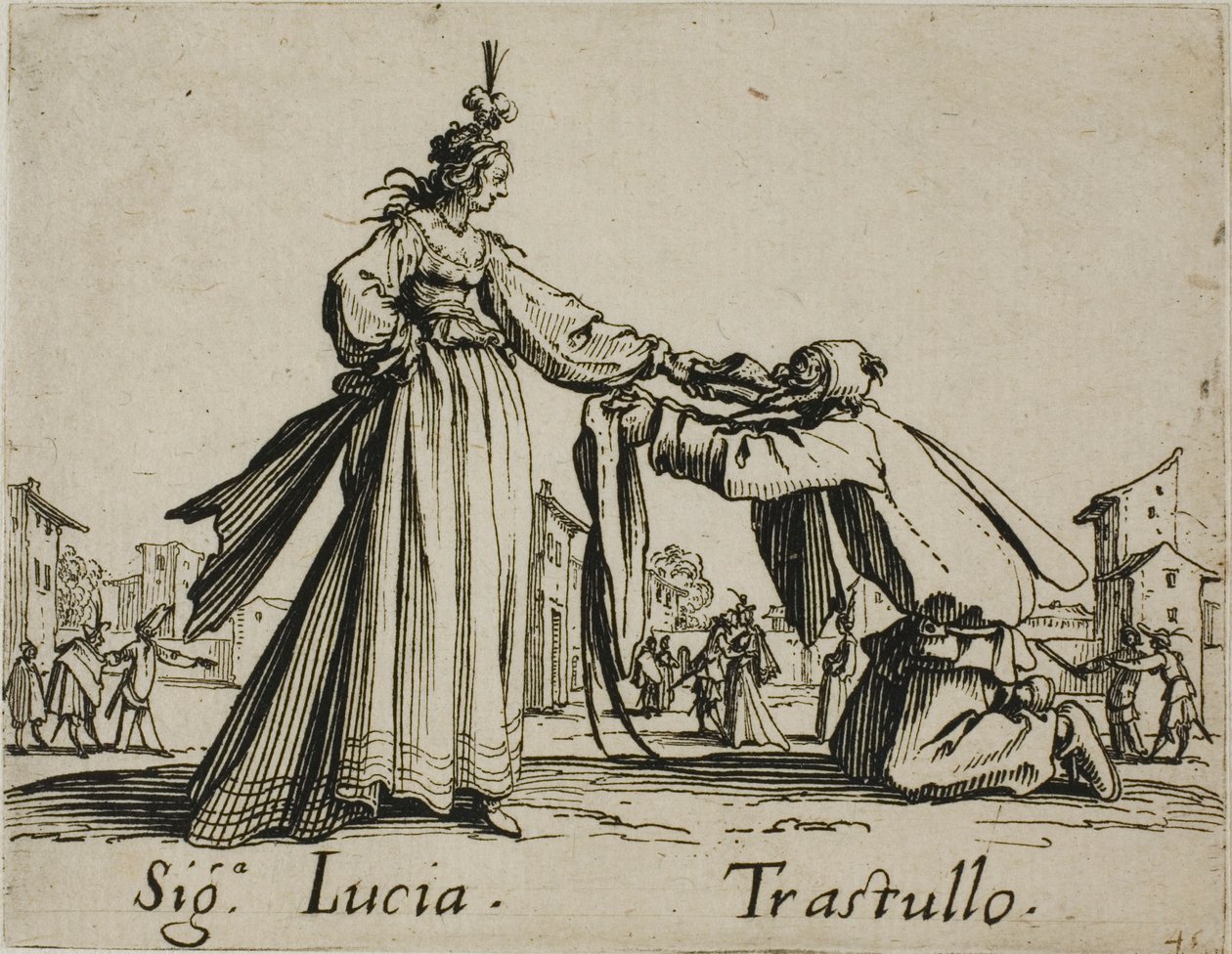 Signora Lucia - Trastullo, plaat 21 van Balli di Sfessania door Jacques Callot