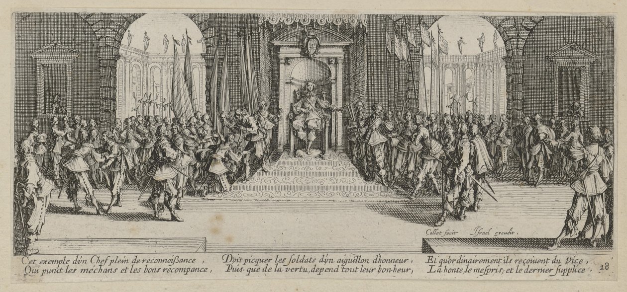 Soldvergabe, blad 18 van de reeks „De gruwelen van de oorlog” door Jacques Callot