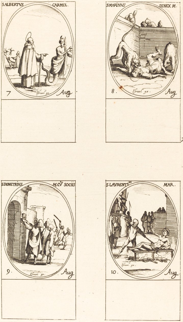 St. Albert van Sicilië, Karmeliet; St. Marinus; St. Demetrius en metgezellen; St. Lauren door Jacques Callot