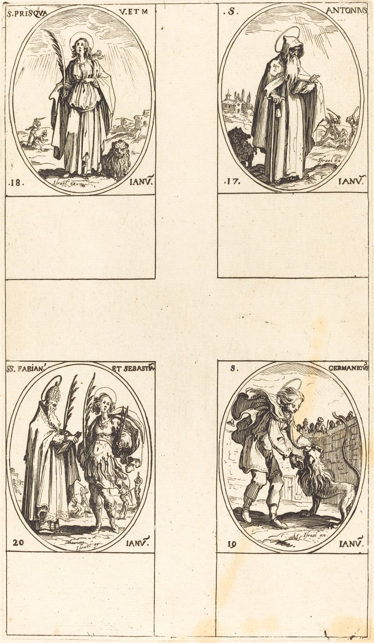St. Antonius; St. Prisca; St. Germanicus; Sts. Fabianus en Sebastianus door Jacques Callot