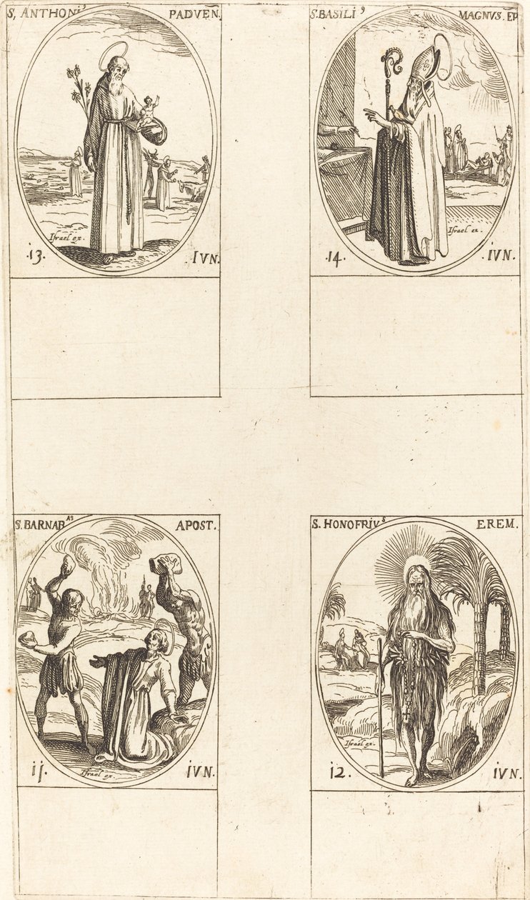 St. Barnabas, Apostel, St. Honofrius, St. Antonius van Padua, St. Basil de Grote door Jacques Callot