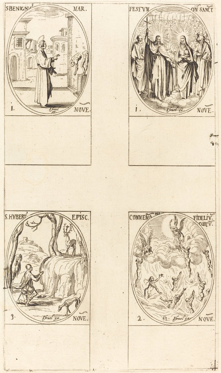 St. Benignus; Feest van Allerheiligen; Herdenking van de Doden; St. Hubertus door Jacques Callot