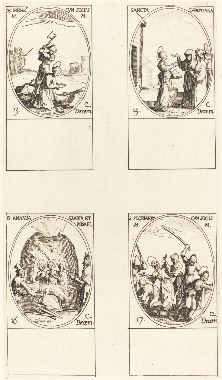 St. Bibiana; St. Birinus; St. Barbara; St. Sabbas door Jacques Callot