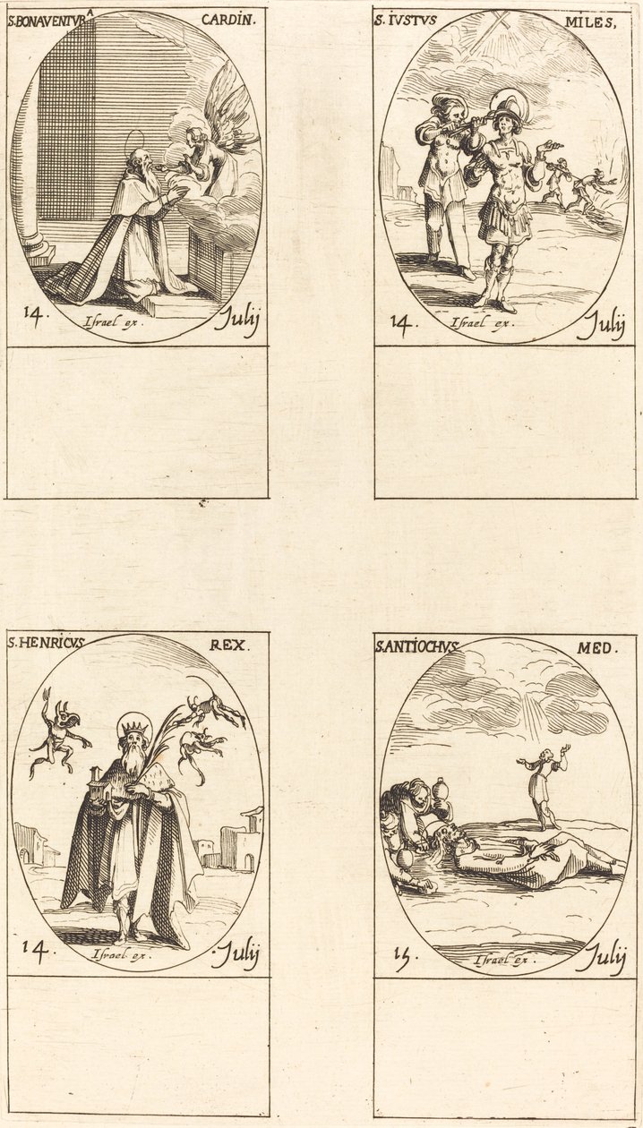 Heilige Bonaventura; Heilige Justus; Heilige Hendrik, Keizer; Heilige Antiochus door Jacques Callot