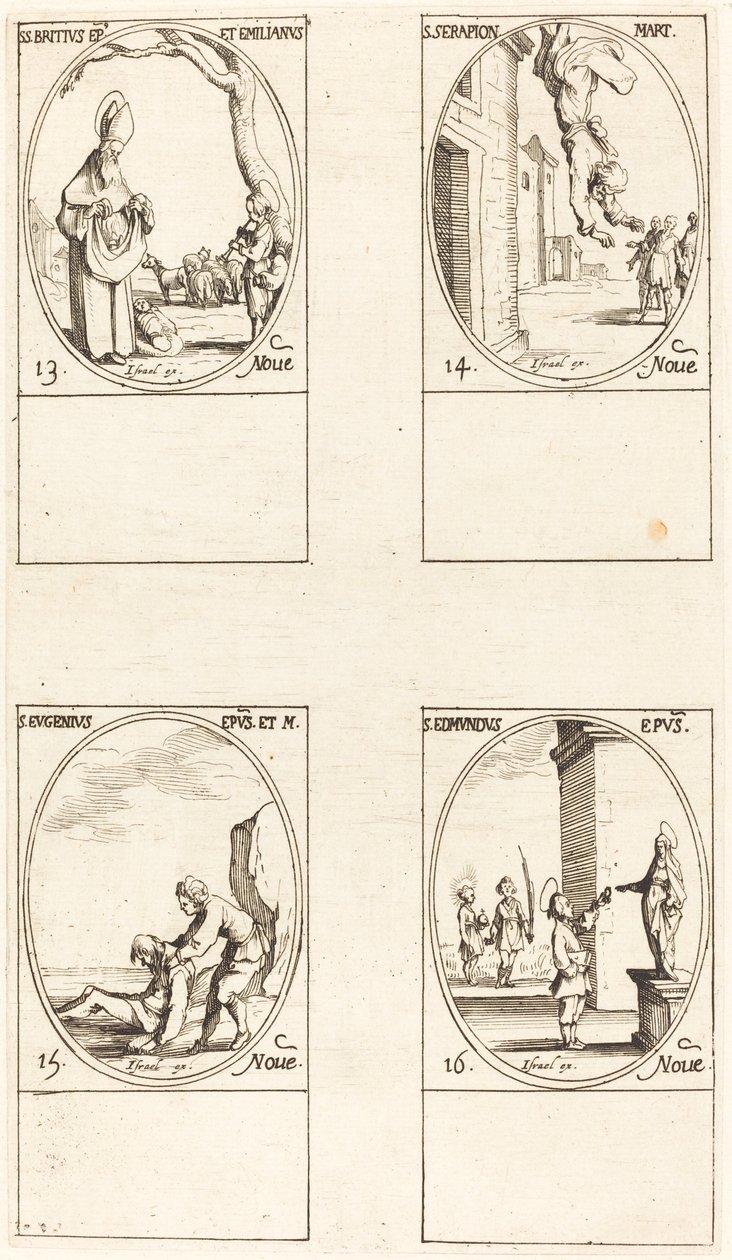 St. Brice; St. Serapion; St. Eugenius; St. Edmund door Jacques Callot