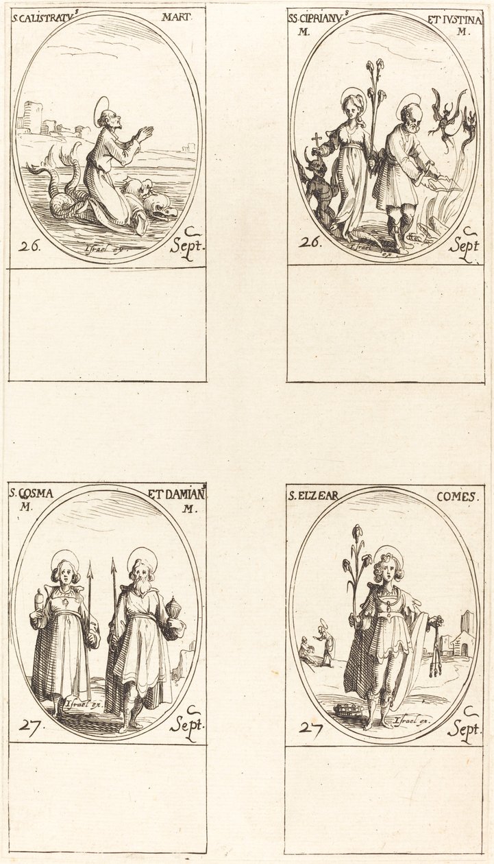 St. Calistratus; St. Cyprianus en Justina; St. Comus en Damianus; St. Elzear, Graaf door Jacques Callot