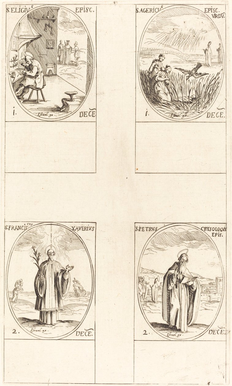 St. Eligius; St. Agericus; St. Franciscus Xaverius; St. Petrus Chrysologus door Jacques Callot