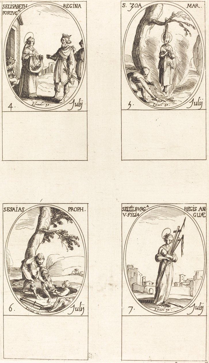 St. Elizabeth van Portugal, St. Zoe, St. Jesaja, Profeet, St. Edelburge door Jacques Callot