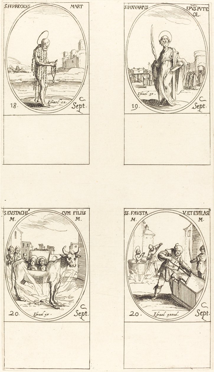 St. Ferreolus, St. Januarius, St. Eustachius en zijn Kinderen, Sts. Fausta en Evelasius door Jacques Callot