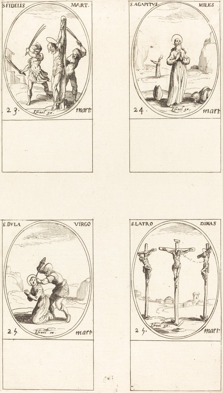 St. Fidelis; St. Agapetus; St. Dula; St. Latro Dimas door Jacques Callot