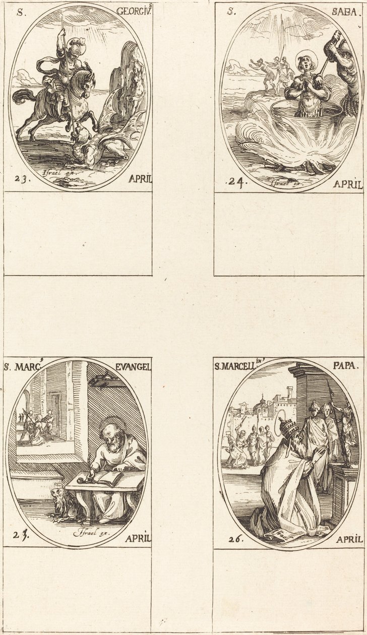 St. Joris; St. Sabas; St. Marcus, evangelist; St. Marcellin door Jacques Callot