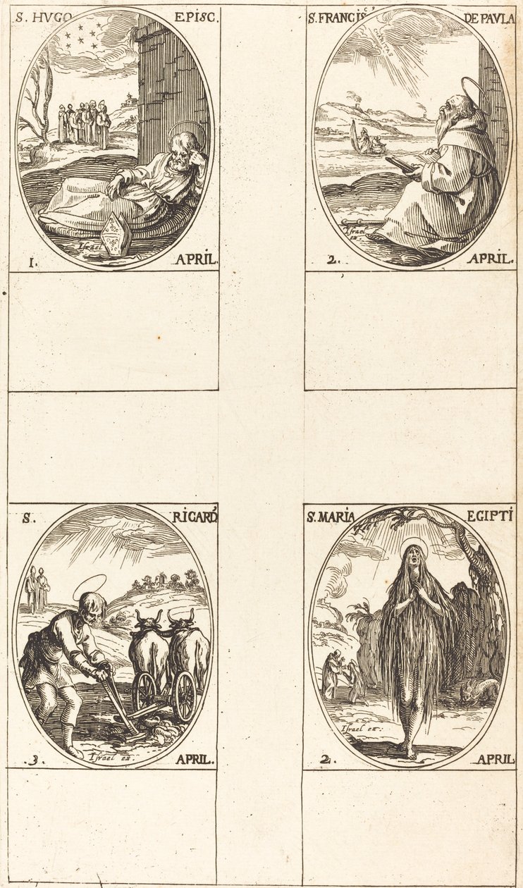 St. Hugo; St. Franciscus van Paula; St. Maria van Egypte; St. Richard door Jacques Callot