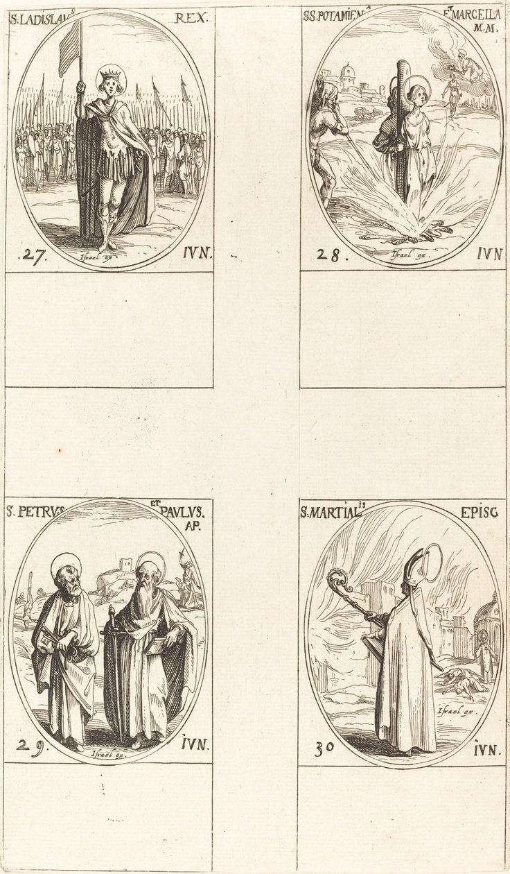 St. Ladislas, Sts. Potamiana en Marcella, Sts. Peter en Paul, Apostelen, St. Martial door Jacques Callot