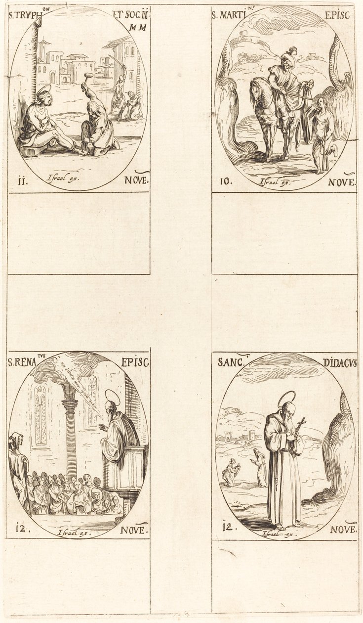St. Martin, St. Tryphon en metgezellen, St. Renatus, St. Didacus door Jacques Callot