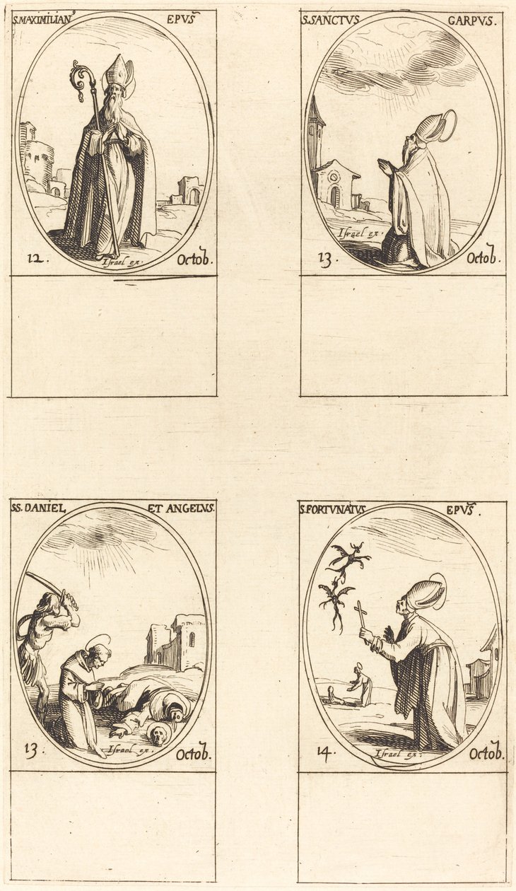 St. Maximiliaan; St. Carpus; St. Daniël en Angelus; St. Fortunatus door Jacques Callot