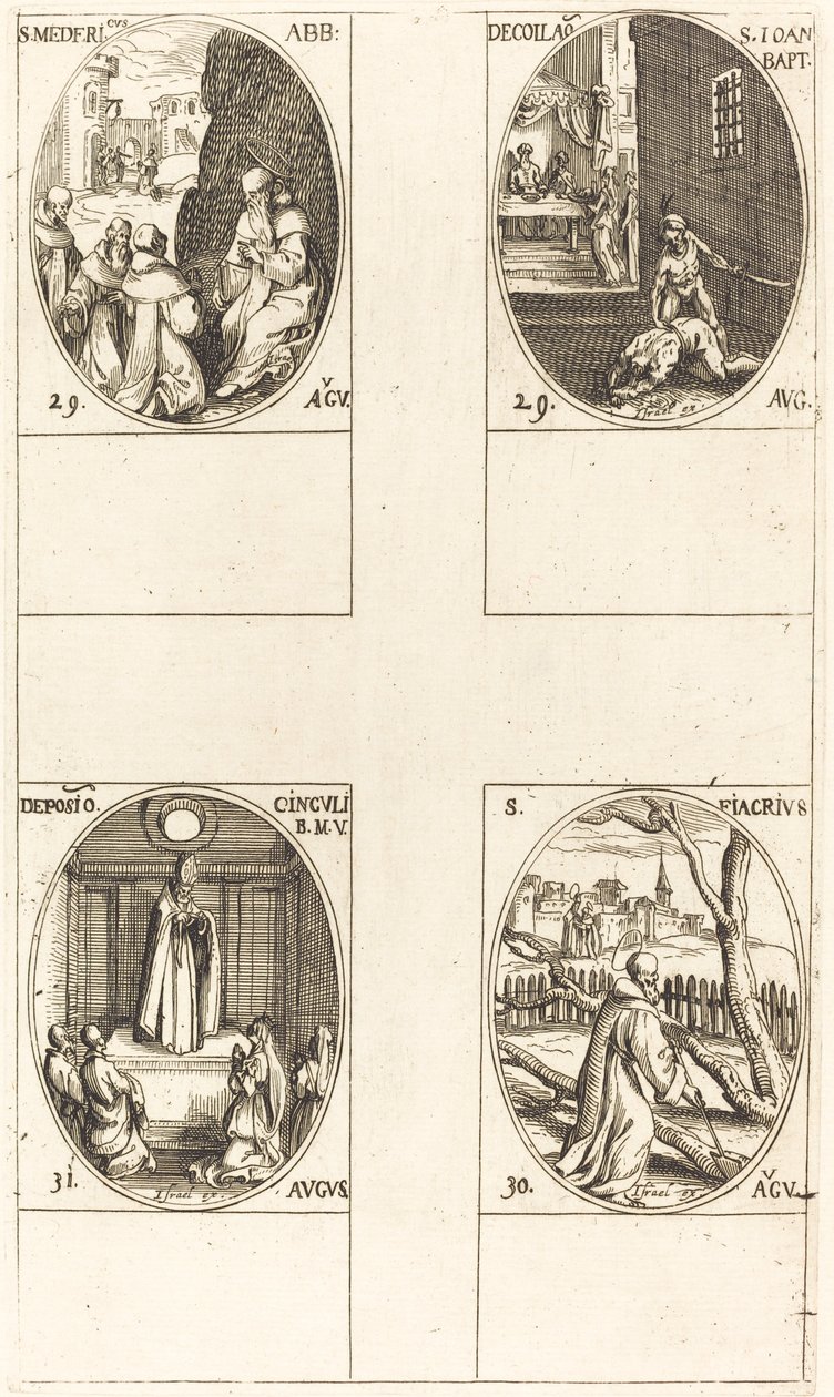 St. Mederic, Abt; Onthoofding van Johannes de Doper; St. Fiacre; Festival van de Maagd door Jacques Callot