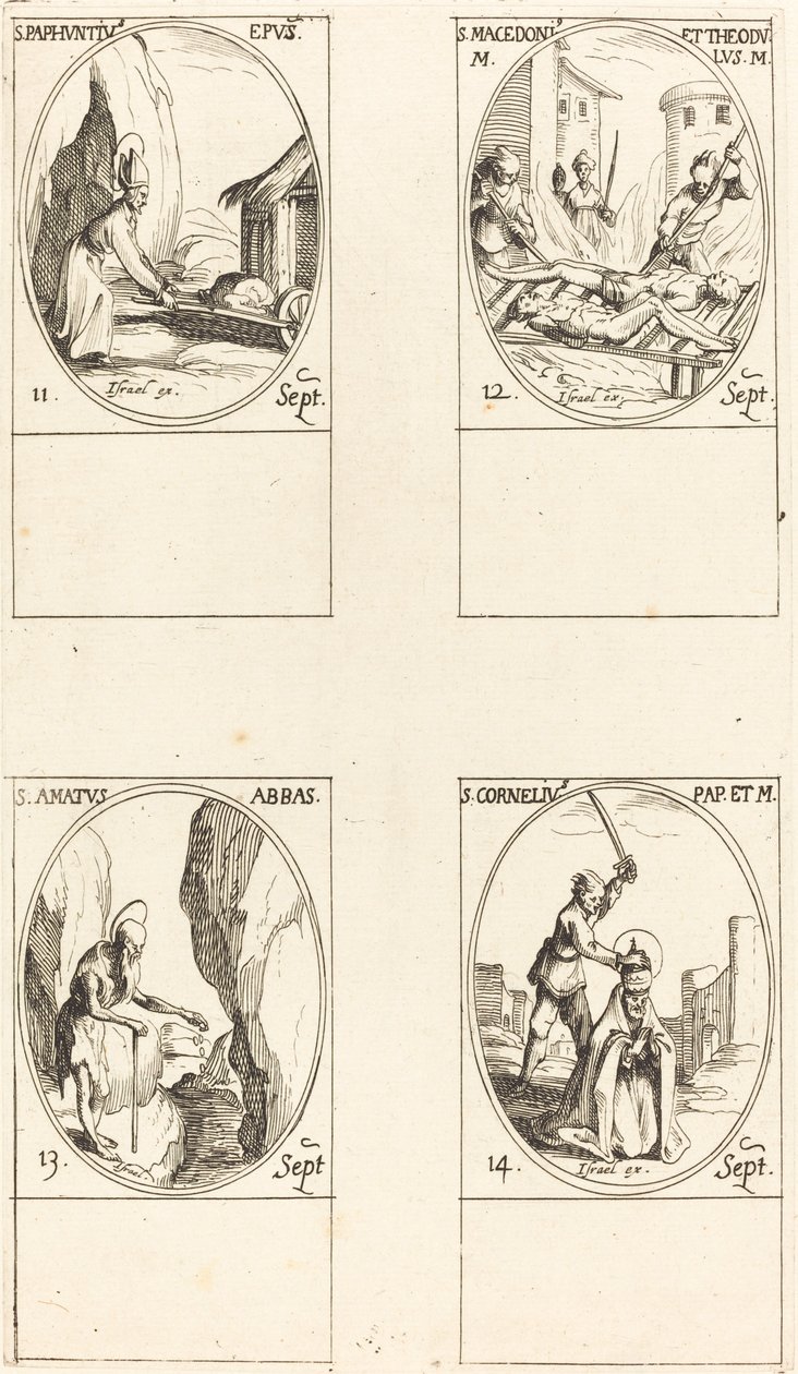 St. Paphnutius; Sts. Macedonius en Theodulus; St. Amatus; St. Cornelias door Jacques Callot
