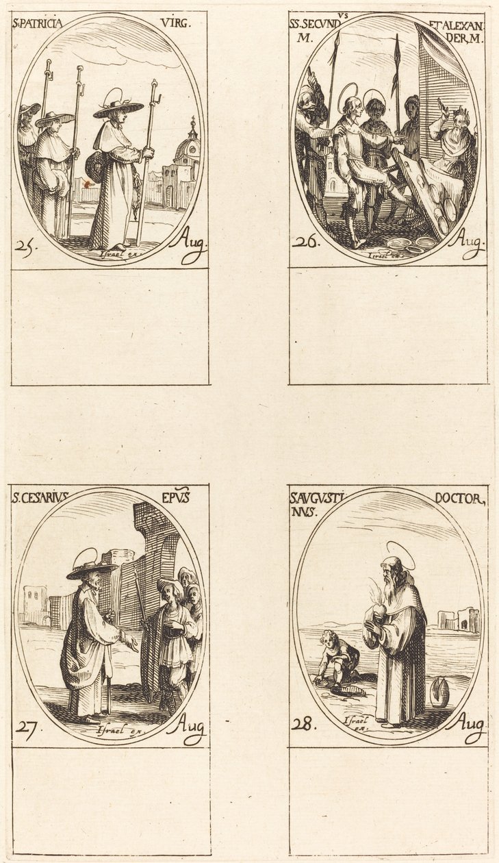 St. Patricia; Sts. Secundus en Alexander; St. Cesarius; St. Augustinus door Jacques Callot