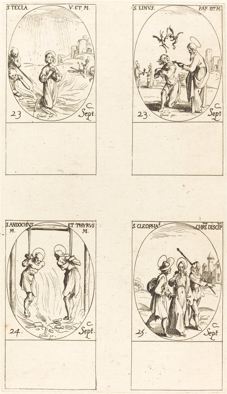 St. Thecla, St. Linus, Sts. Andochius en Thyrsus, St. Cleophas door Jacques Callot