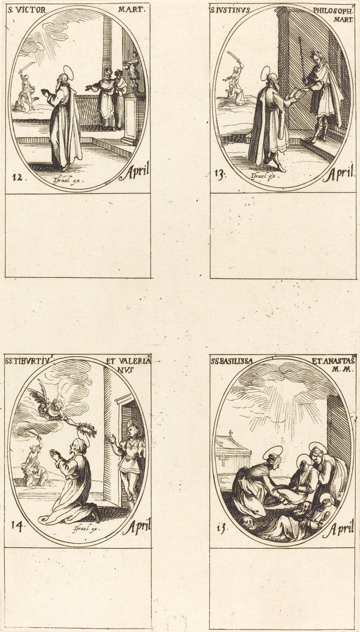 St. Victor; St. Justinus; Sts. Tiburtius en Valerianus; Sts. Basilissa en Anastasia door Jacques Callot