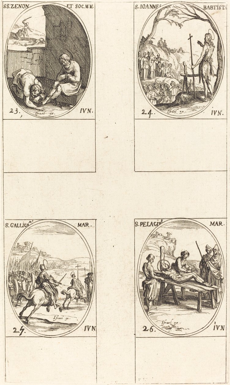St. Zenon en metgezellen; St. Johannes de Doper; St. Gallicanus; St. Pelagius door Jacques Callot