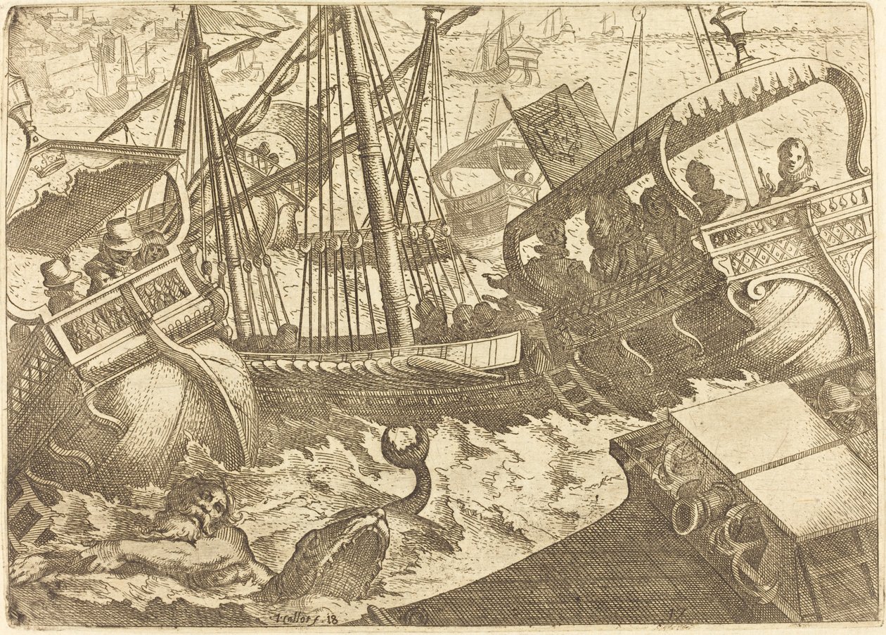 Storm voor de Kust van Barcelona door Jacques Callot
