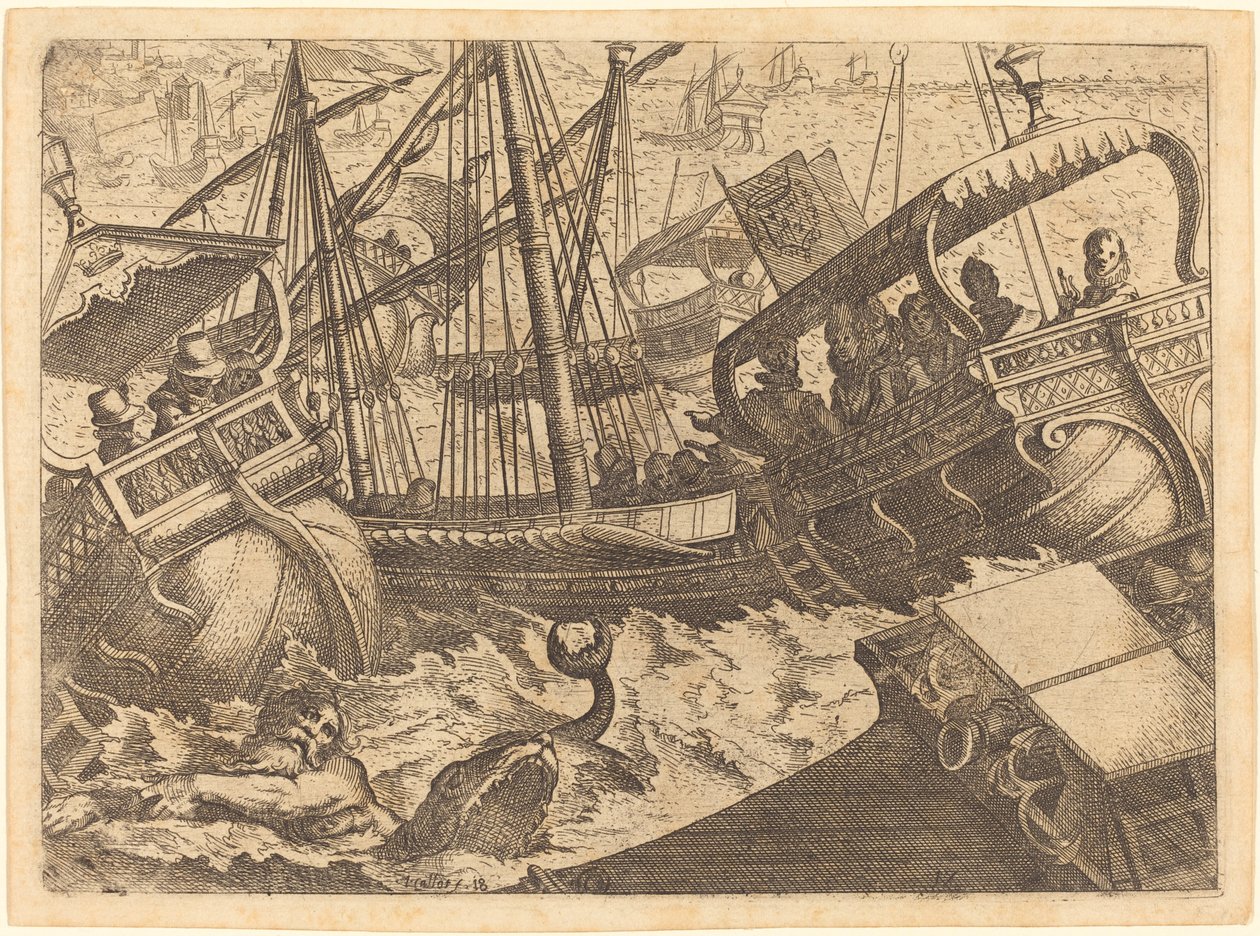 Storm voor de Kust van Barcelona door Jacques Callot