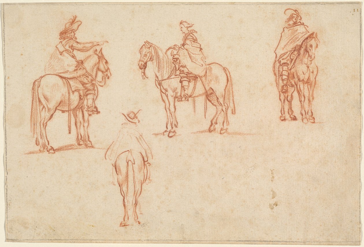 Studie van vier ruiters door Jacques Callot