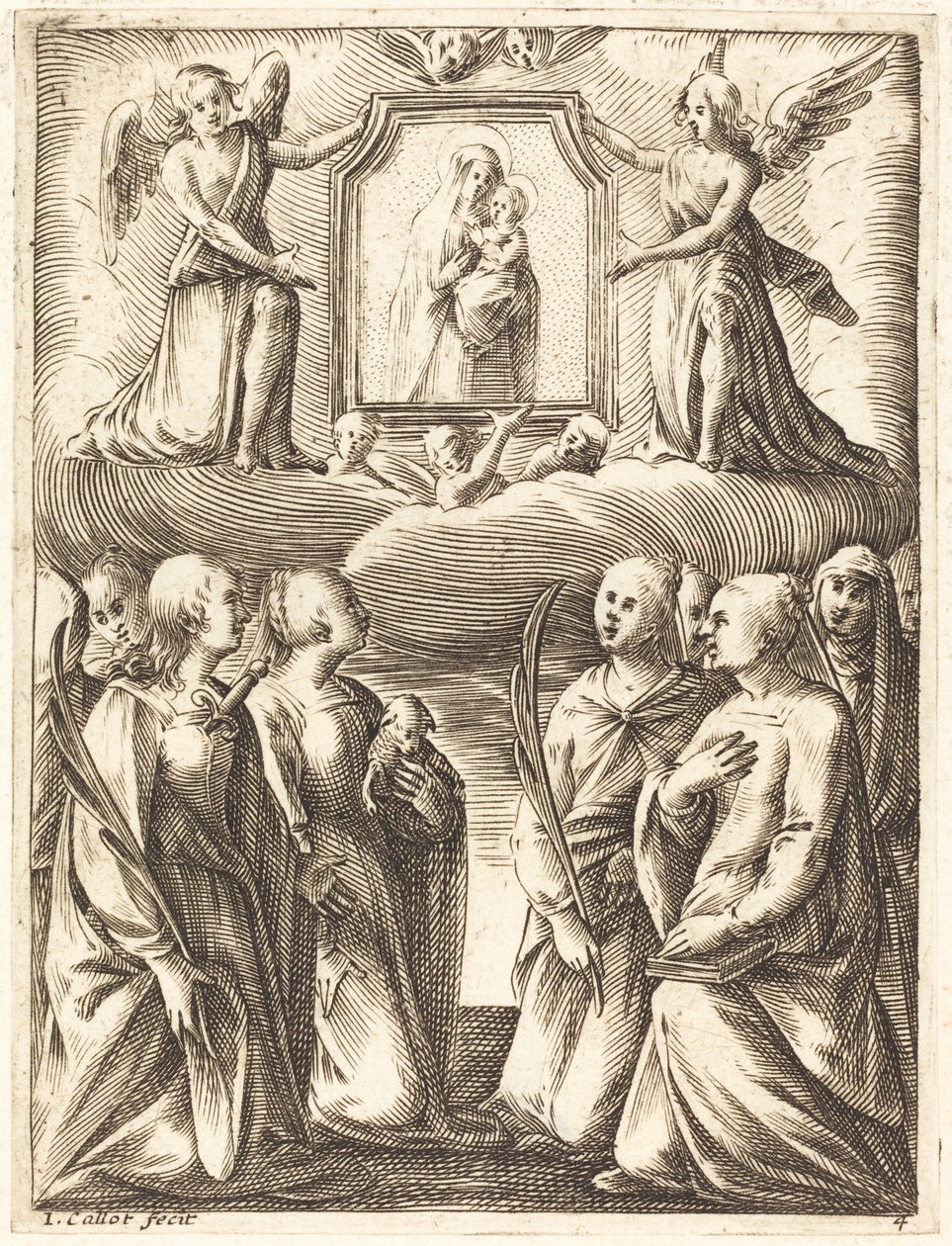 De Aanbidding van de Maagd en het Kind door Jacques Callot