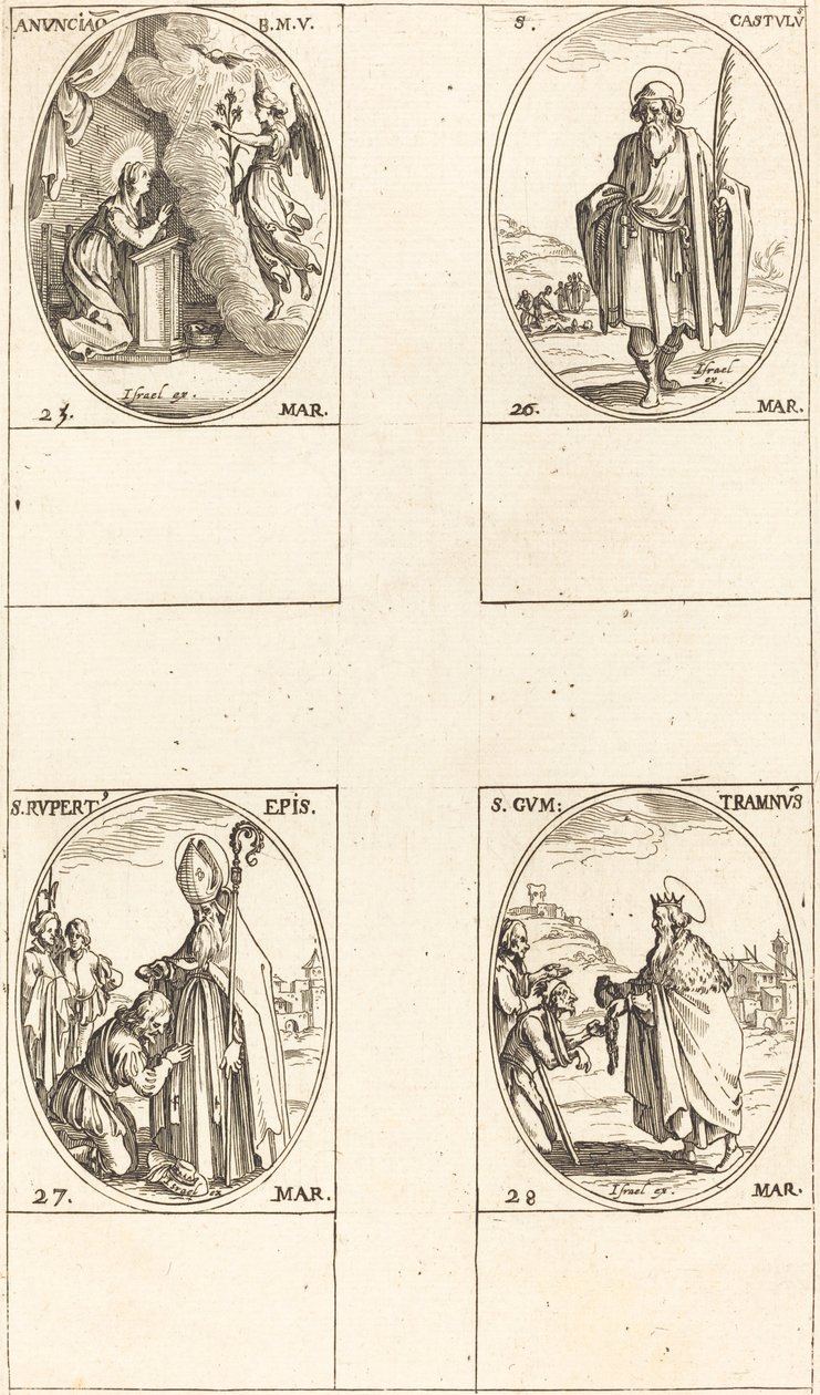 De annunciatie; St. Castulus; St. Rupert; St. Gontran door Jacques Callot