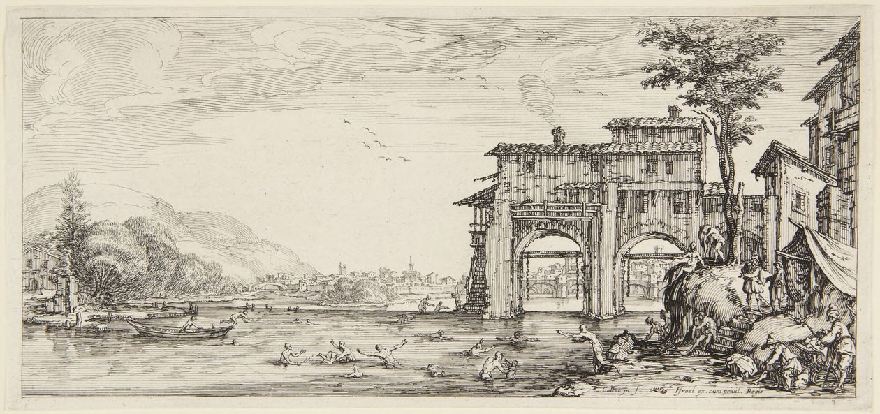 De baders, uit de serie Paysages Gravées pour Jean de Médicis, Paysages Dessinés à Florence (Landschappen voor Giovanni de Medici of Landschappen getekend in Florence) door Jacques Callot