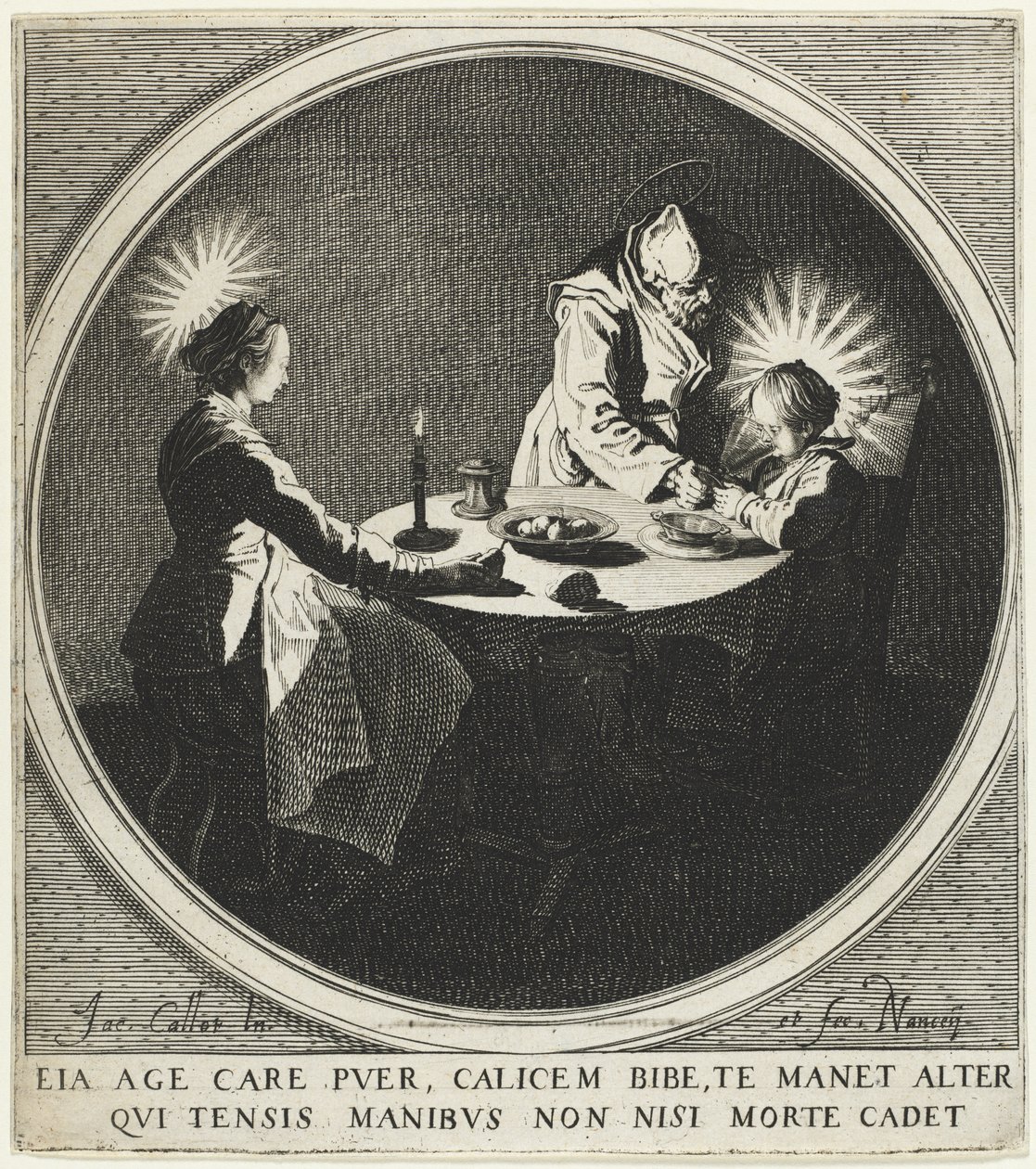De Zegen (Le Bénédicité) ook bekend als De Heilige Familie aan Tafel door Jacques Callot