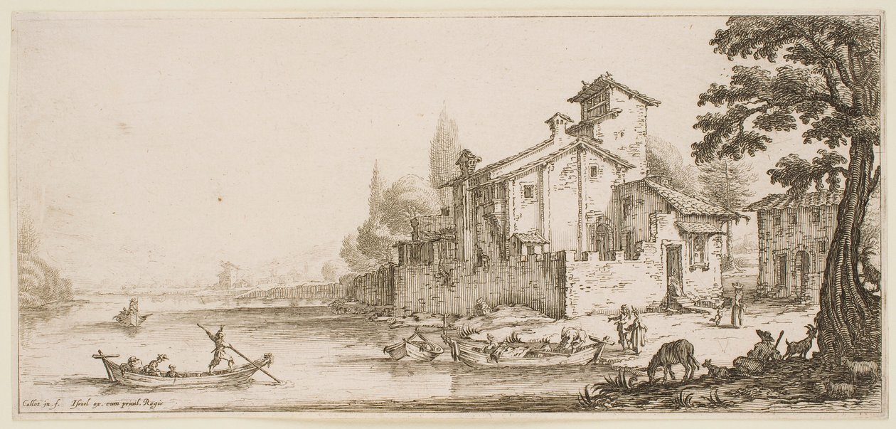 De boottocht, uit de serie „De landschappen van Florence“ door Jacques Callot