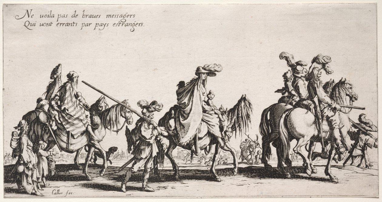 De Bohemiens: De Bohemiens marcheren: De voorhoede, c. 1621-1625 door Jacques Callot