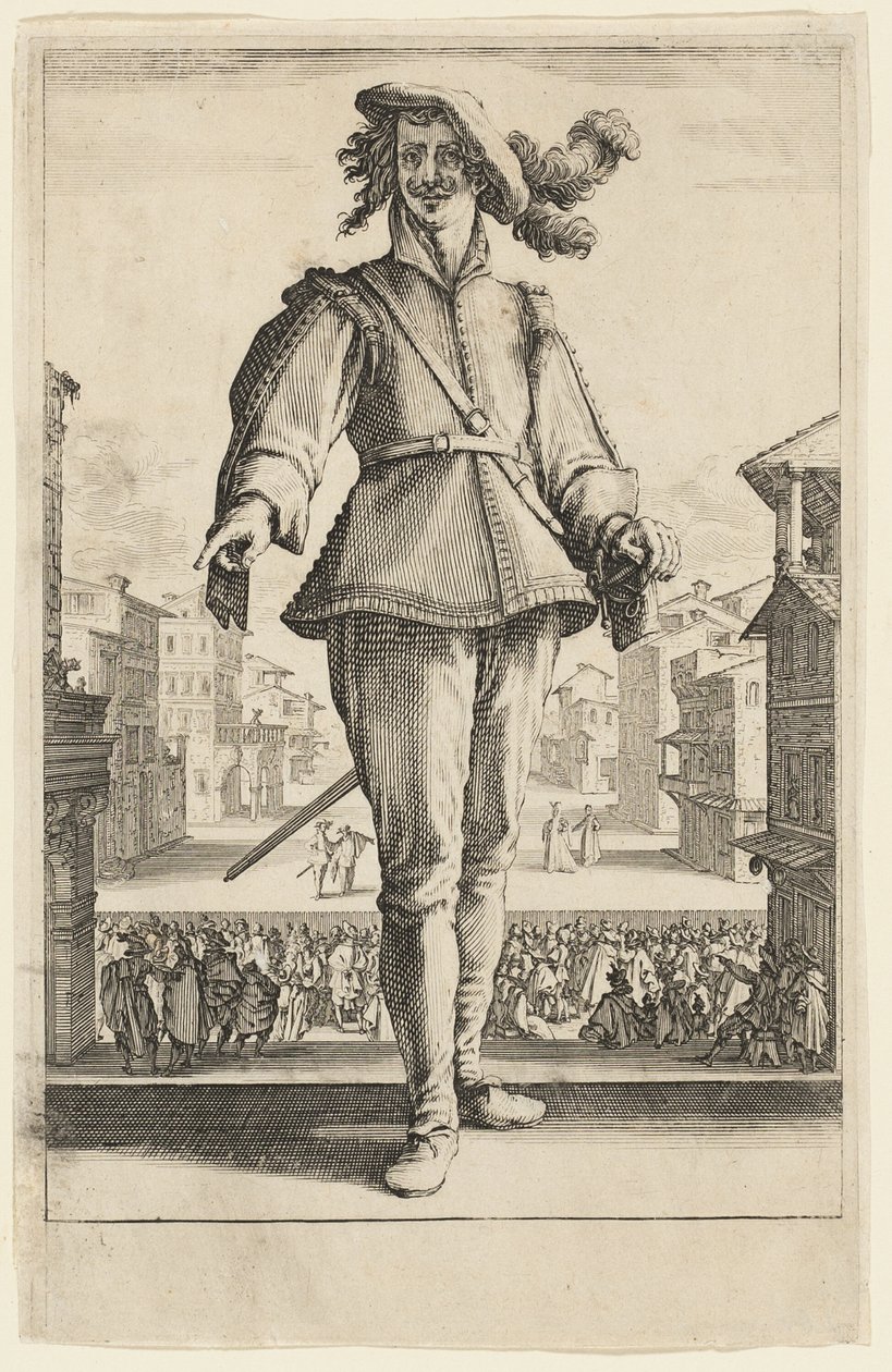 De kapitein of de minnaar, uit Drie Italiaanse komieken door Jacques Callot