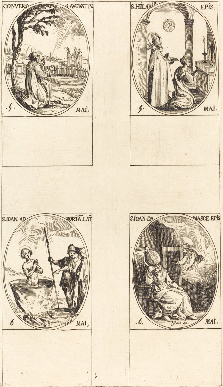 De bekering van Sint Augustinus; Sint Hilarius; Sint Jan voor de Latijnse poort; Sint Jan van Damascus door Jacques Callot