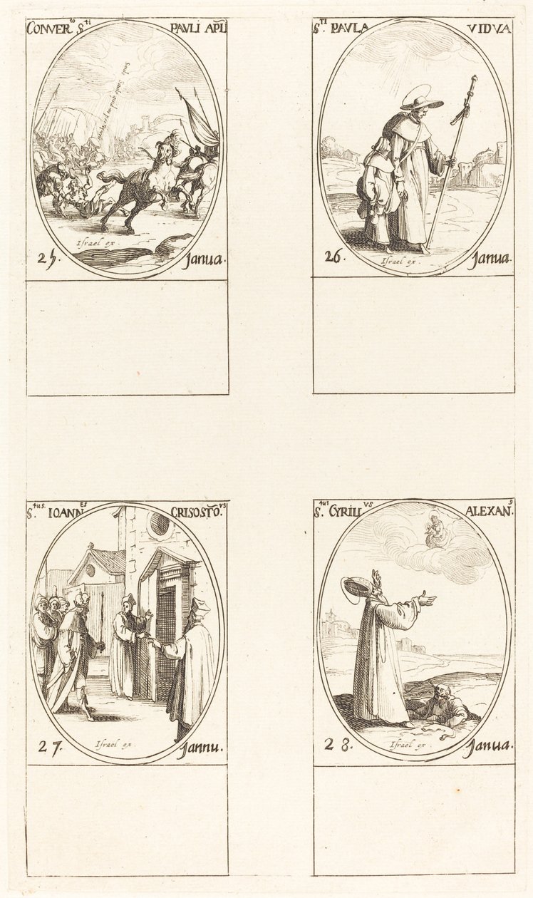 De Bekering van Saul; Sint Paulus; Sint Johannes Chrysostomus; Sint Cyrillus van Alexandrië door Jacques Callot